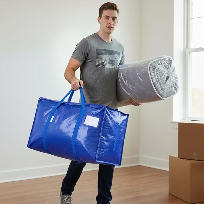 TICONN 2 Pack Extra Large Moving Bags Heavy Duty with Zippers & Carrying Handles, Durable Storage Bags Moving Boxes for Closet Organizers and Storage (2 Pack, Blue) - Image 7