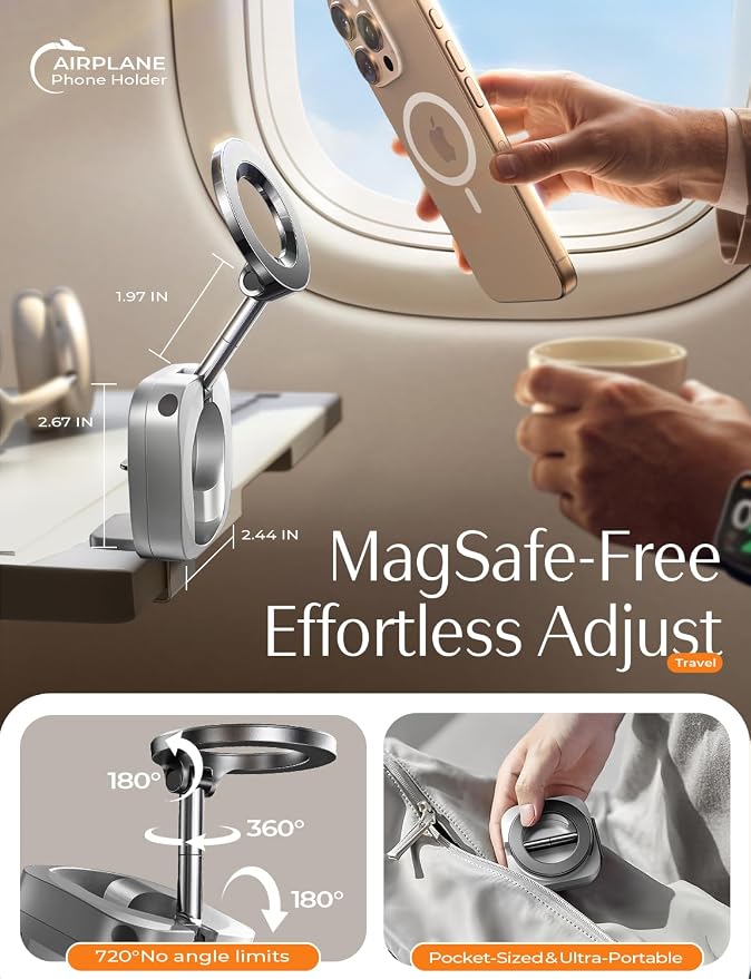 LISEN Airplane Travel Essentials Flying Airplane Phone Holder Magsafe | Hands Free Long Flight Essentials Cruise Essentials 2026 MagSafe Accessories Airplane Gadgets Travel Gifts for Women Unique - Image 2
