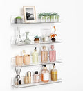 4 Pack Acrylic Shelves for Wall, 15 Inch Clear Adhesive Floating Shelf | Dual-Mount No Drill/Screw Waterproof Wall Shelf, Rustproof Storage Rack for Bathroom, Kitchen, Living Room, Bedroom by Albumgit