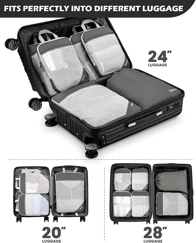 Gonex Compression Packing Cubes for Travel, Mesh Bags Luggage Organizers | Set of 4/5/6/7/10 for Essentials, Extensible, Fits 20"Carry-on Suitcases, See-through Mesh, Double Zipper Compression - Image 7