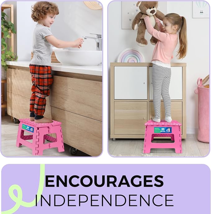 Dyforce Kids Step Stool 9 Inch, 300lbs Folding Step Stool for Toddler | Step stool Pink,Anti-slip Heavy Duty Stool with Handle, Lightweight Foldable Foot Stool for Bathroom Kitchen Bedroom Outdoor - Image 8