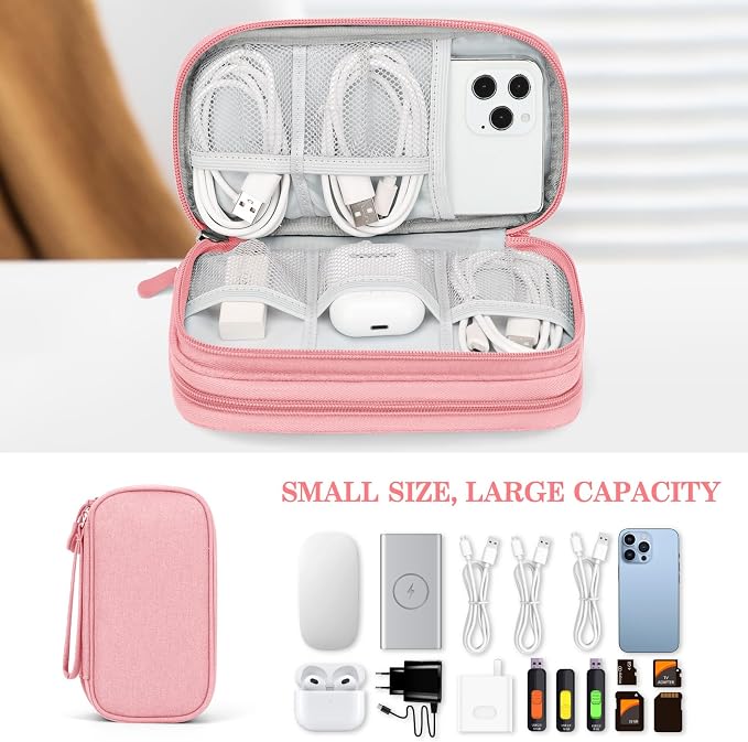 FYY Electronic Organizer, Travel Tech Pouch Bag, Cable Organizer Pink | Wrist Strap, Waterproof, Double Layers Portable Electronics Travel Carrying Case for Cord, Charger, Daily Business Trips Use - Image 6