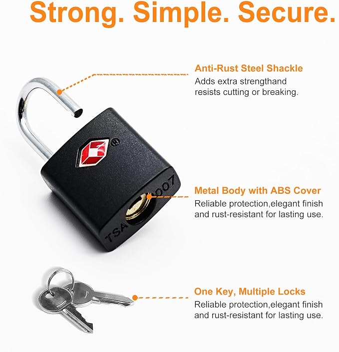 TSA Locks for Luggage with Keys, Travel Luggage Locks TSA Approved 4 Pack, Small Padlock with Key, Keyed Alike Mini Padlock for Suitcase, Backpack, Bag, Zipper, Case, Box, Small Locker - Image 3