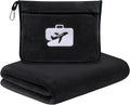 Travel Pillow and Blanket 2-in-1 Set Airplane Black 60x50 Inch | Plane Packable , Soft Warm and Lightweight Flannel, Hand Luggage Sleeve and Backpack Clip, Plane Flight Car Trips by SINLAND
