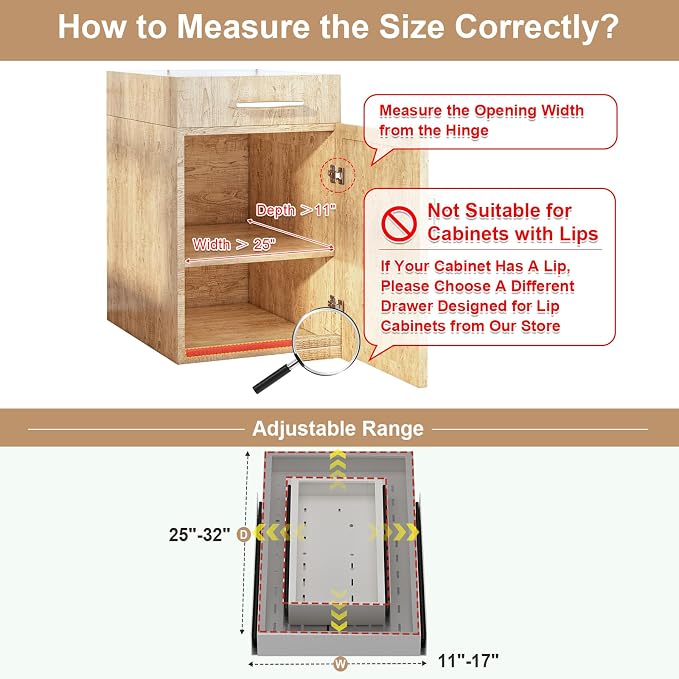 Fokyfok Pull out Cabinet Organizer,11"-17"W,25"-32"D,Expandable,Adhesive | No Drill,3 Rails,Adjustable Slide out Drawers for Kitchen,Pantry,Roll out Shelves,for Cabinets Without Lip,Bathroom,White,1PC - Image 2