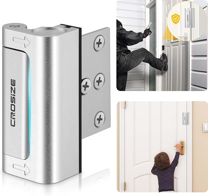 Home Security Door Lock, Door Reinforcement Lock for Kids Safety, Silver | Withstands 1000 lbs of Impact, Door Lock for Front Door, Defender Door Locks Latch, Inside Door Lock, For Door Security by Crosize
