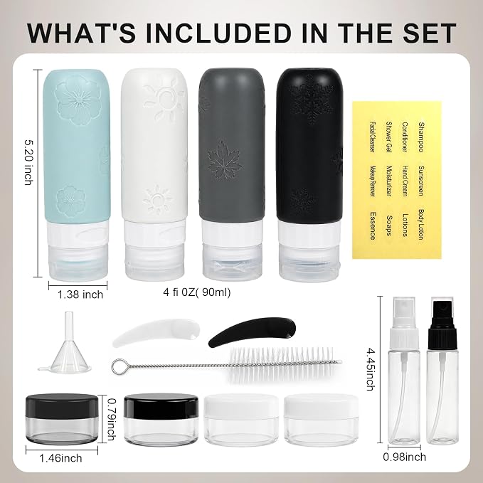 16 Pack Travel Bottles for Toiletries, Silicone TSA Approved-Containers for Toiletries,3oz Silicone Travel Bottles Set Leak Proof Refillable Liquid,Shampoo and Conditioner Travel Toiletry Bottles Grey - Image 5