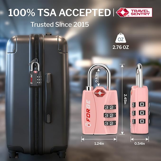 Forge Open Alert TSA Approved Luggage Locks - 3 Digit Combination, Easy Read Dials, Zinc Alloy Body - Ideal Travel Lock for Luggage, Suitcases, Bags & Toolboxes. Pink 2 Locks. - Image 2