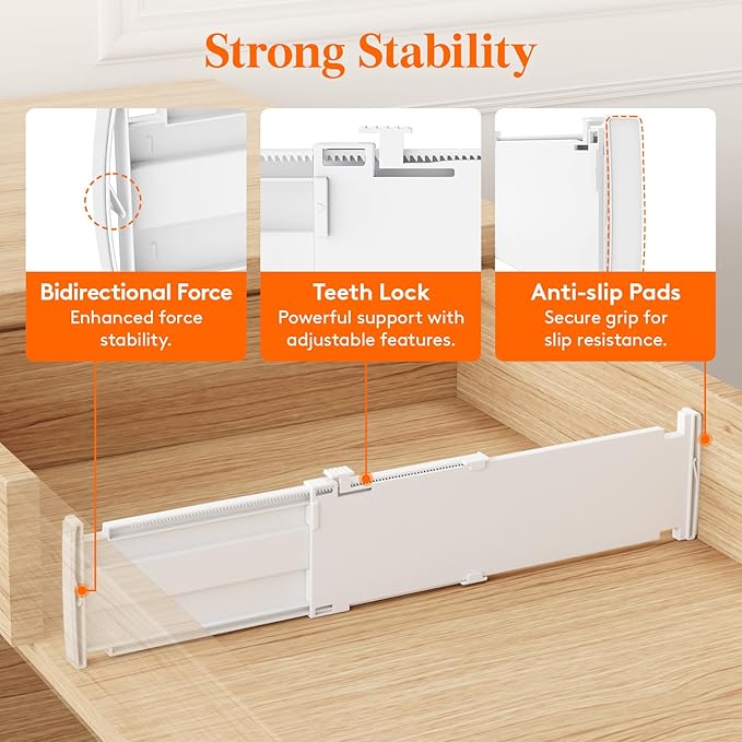 Lifewit 5 Pack 4" High Drawer Dividers, Adjustable Drawer Organizer Clothes | 13.8"-22.2" Expandable White Plastic Separators for Dresser, Kitchen, Cabinet, Nursery, Office, Socks & Underwear Storage - Image 4