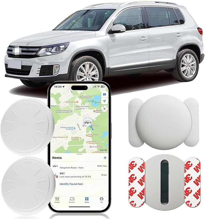 GPS Tracking Device,Real Time Vehicles Tracker with Magnetic Waterproof Case,No Monthly Fee Hidden Car GPS Tracker for Car Work with Apple Find My(iOS Only),No Subscription Required (White,2PCS) by Unknown