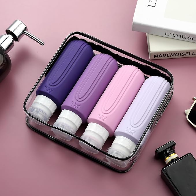Mrsdry Travel Bottles for Toiletries, Large 6oz Oversize Containers, BPA Free Leak Proof Tubs Refillable Liquid Traveler Accessories with Toiletry Bag for Cometic Shampoo and Lotion Soap (4 Pack) - Image 7