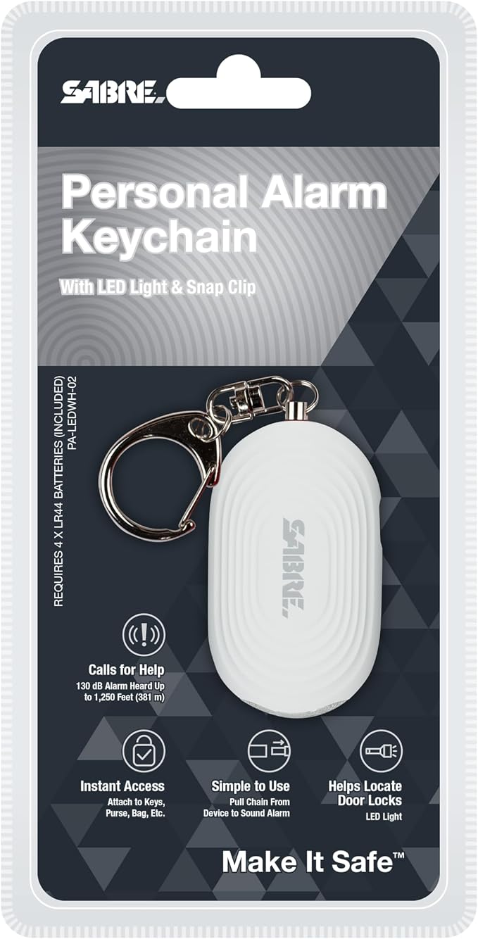 SABRE 2-in-1 Personal Alarm with LED Light, 130dB Personal Safety Siren, Snap Hook for Instant Access, 1,250 Foot (381 Meters) Range, Compact Design for Easy Attachment to Purse, Bag, or Keys - Image 7