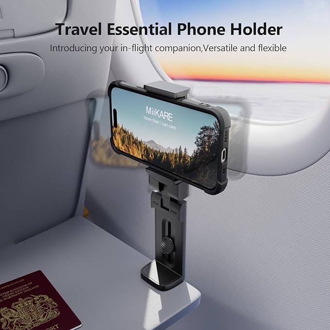 MiiKARE Airplane Travel Essentials Phone Holder, Universal Handsfree Phone Mount for Flying with 360 Degree Rotation, Accessory for Airplane, Travel Must Haves Phone Stand for Desk, Tray Table | Universal Hands-free Phone Holer with 360° Rotation for F... - Image 2