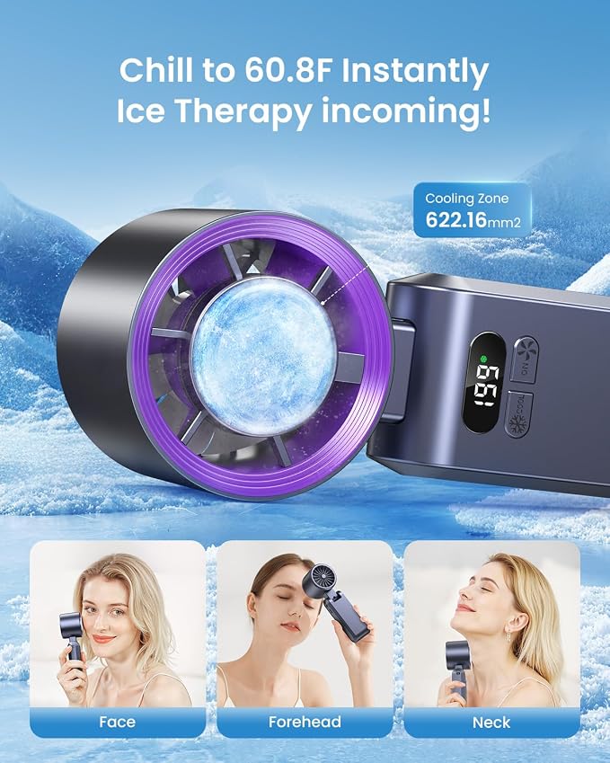 Handheld Portable Turbo Fan with Ice Cooler, Speed (1-199) Rechargeable Personal Fan[20000 RPM] Small Pocket Fans for Travel/Outdoor/Home/Office, Purple - Image 2