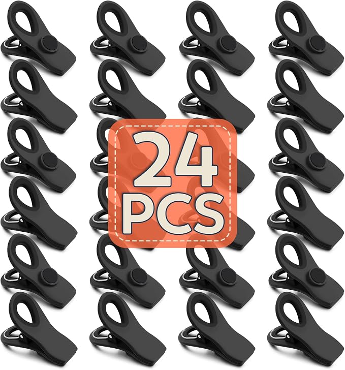 24 Pack Chip Clips, Magnetic Chip Bag Clips for Kitchen, Black | Food Bag Clips with Airtight Seal Grip for Kitchen Food, Snack Storage, Fridge, Refrigerator and Garden Use, Easy Open Grip by FINDMAG