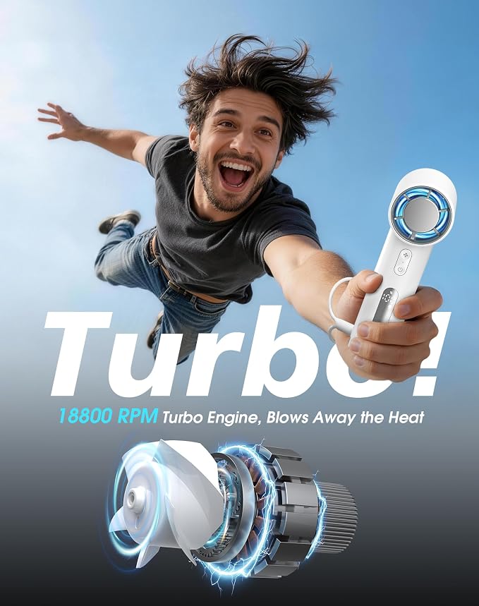 Portable Handheld Fan, Turbo Power 18800 RPM Fast Charge Digital Display 100 Speeds Adjustable, Mini Pocket Design Birthday Gifts for Women Men Travel Cruise Camping Outdoor, Cream - Image 2