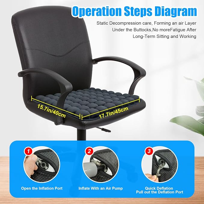 56 3D Air Cell Seat Cushion, Inflatable Travel Seat Cushion for Airplane,Office Chair, Wheelchair, Cars, Home Living, Comfortable Pressure Relief Tailbone Pain Relief (Black1, 16"x18") - Image 7