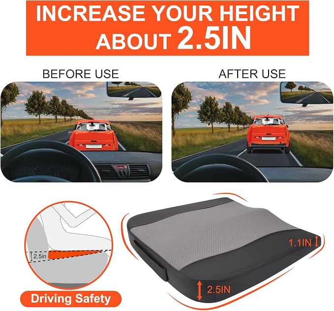 Lofty Aim Car Seat Cushion, Memory Foam Car Seat Cushions for Long Driving | Comfy Car Seat Pillow for Pain Relief, Driver Seat Cushion Adds Height, Butt Cushion for Car, Truck, Office Chair, B&G - Image 3