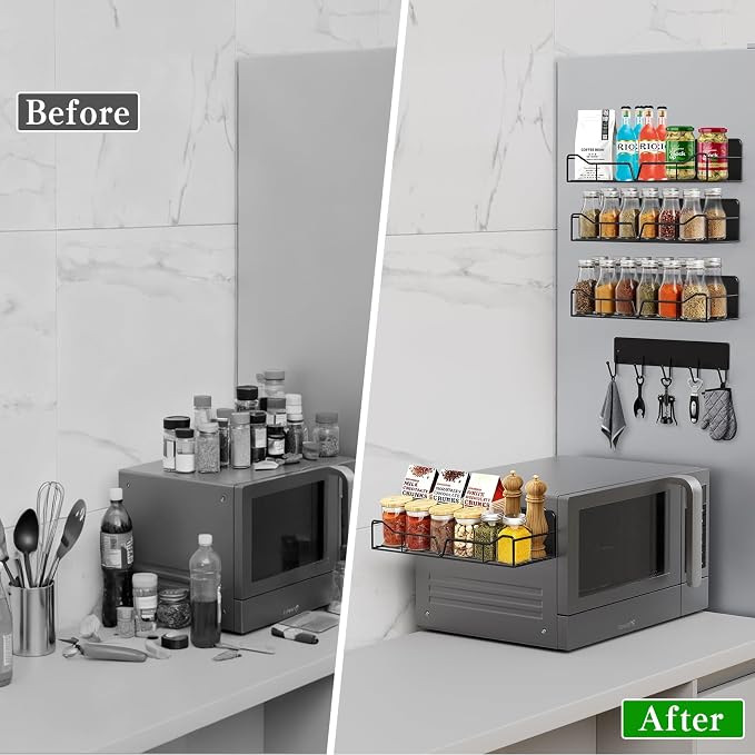 Magnetic Shelves for Washing Machine & Fridge Utentils Rack 5 Pack- Metal Heavy Duty Magnetic Shelf Magnetic Laundry Organizer with Hooks and Towel Holder for Magnetic Laundry Room Storage (Black) - Image 6