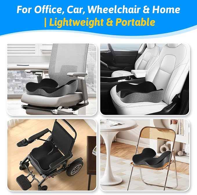 Seat Cushion for Tailbone & Sciatica Pain Relief | Certified & Ergonomist-Designed,Tapered Front Edge Reduces Thigh Pressure,Wide Memory Foam for Office Chair, Car, Wheelchair - Image 6