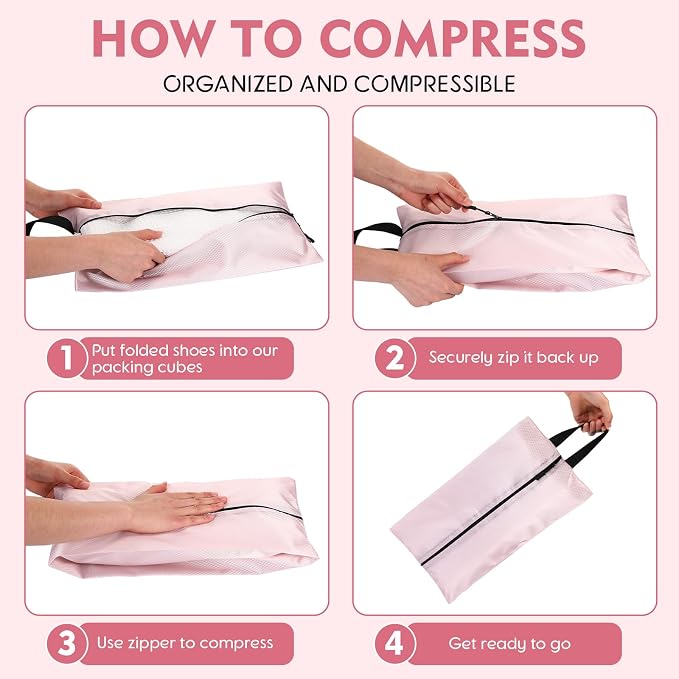 6 Pcs Travel Shoe Bags with Zipper Nylon Portable Waterproof Suitcase Shoe Organizer Packing for Golf(L,Pink) - Image 3