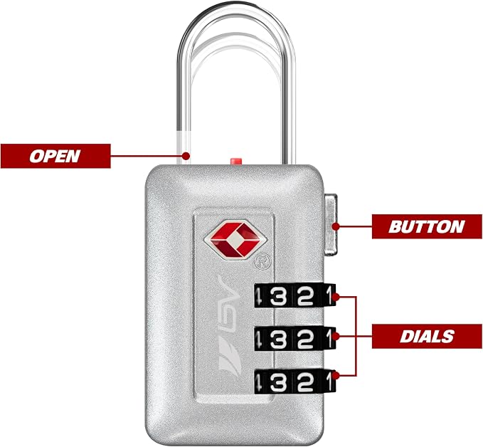 BV TSA Accepted Luggage Travel Lock, Set-Your-Own Combination Lock for School Gym Locker, Luggage Suitcase Baggage Locks, Filing Cabinets, Toolbox, Case (Silver, 2 Pack) - Image 4