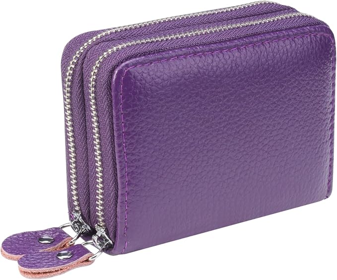 Women's RFID Blocking Leather Zipper Card Wallet Small Purse Credit Card Case Holder for Mother Day Gift (Purple) - Image 4