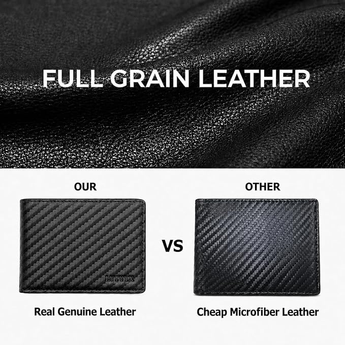 Wallet for Men Slim RFID Blocking Genuine Leather Bifold Mens Wallet | Front Pocket Credit Card Holder with 2 ID Windows, Holds 12 Cards & Cash Minimalist Thin Wallet, Gifts for Men - Image 2