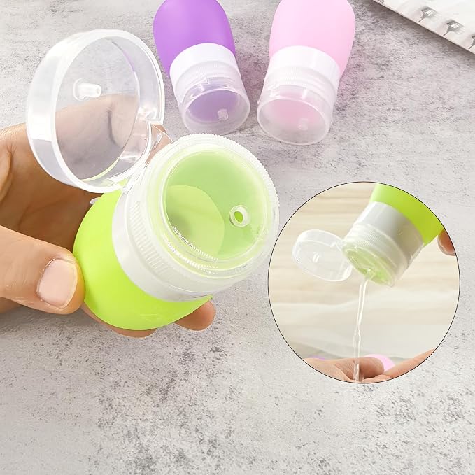 Mziart Travel Bottles for Toiletries, TSA Approved 2oz Silicone Travel Size Containers, 3 Pack Leak-Proof Squeezable Refillable Shampoo and Conditioner Bottles (Pink, Purple, Green) - Image 2