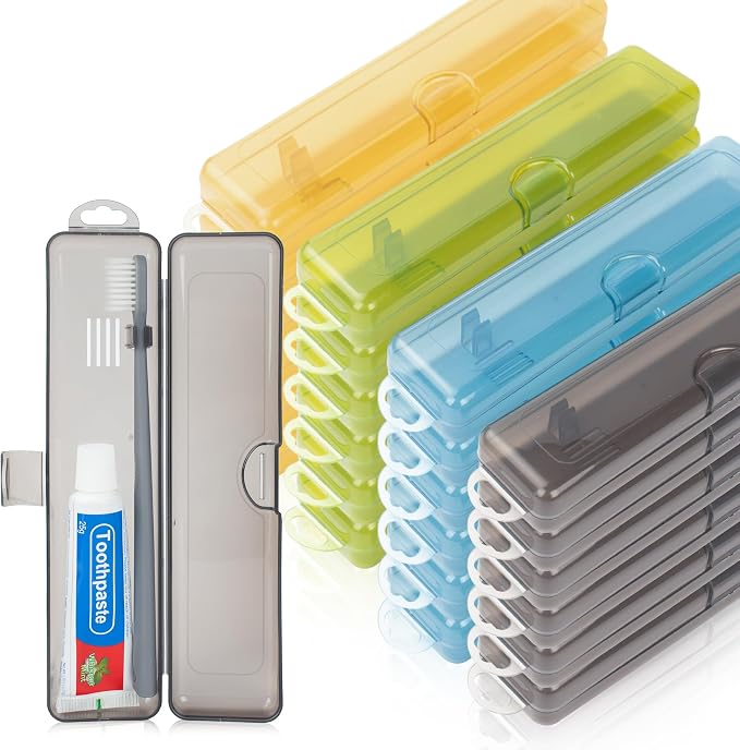 Travel Toothbrush Holder (24pcs, Yellow,Gray,Blue,Green) | Portable Travel Toothbrush Case Carries Toothbrushes and Toothpaste, Suitable for Travel, Home, And School by Buyitnow