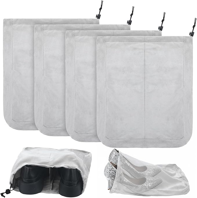 4 Pcs Travel Shoe Bags Spandex Shoes Pouch with Interior Divider and Drawstring for Women Men Luggage Packing(Grey) by Bulyoou