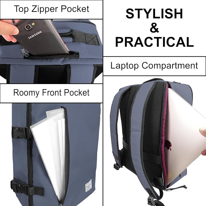 Small Carry-on Personal Item Backpack with luggage strap, Laptop Backpack for Men and Women, Business Travel Gym Sport, Pewter - Image 5