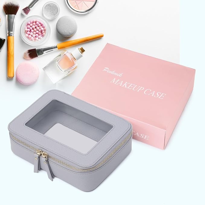 Pinkmik Clear Makeup Bag, (Gray, M) | Waterproof, Travel Cosmetics and Toiletries Case, Portable Makeup Organizer, Clear Car Bag with Zipper - Image 8