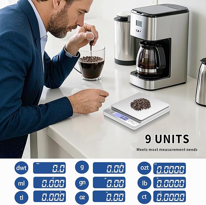 Gram Scale Small Digital Food Scale, 500g by 0.01Gram/0.001Ounce, Accurate Weighting, MEIYA Multifunction Kitchen Scale for Jewelry/Baking/Soap, 9 Units, Tare Function, LCD Display, Including Battery - Image 3