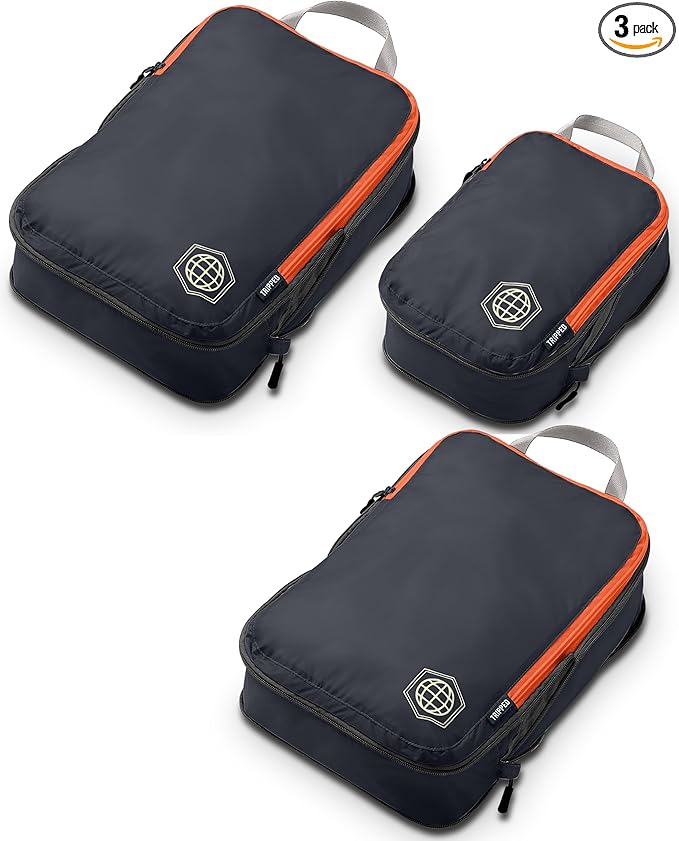 TRIPPED Travel Gear Compression Packing Cubes for Carry-On Travel 3-Pack | Ultralight Ripstop Packing Cubes with Compression Zippers for Organized Carry-On Luggage, Backpack, and Travel Packing by TRIPPEDTravelGear