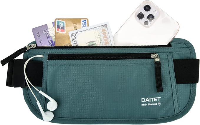 RFID Blocking Money Belt for Men Women, Slim Fanny Pack for Travel，Running,Conceal Waist Wallet for Passport Holder,Phone,Cash(Black Turquoise) - Image 2