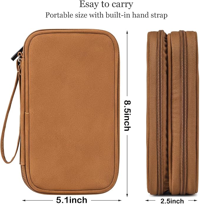 CAAORDKSO Universal Electronics Accessories Carrying Case, Electronic Cable Organizer Bag, Travel Cable Accessories Bag Pouch for Cable, USB, Cord, Charger, Phone, Power Bank, Earphone (Brown, Large) - Image 6