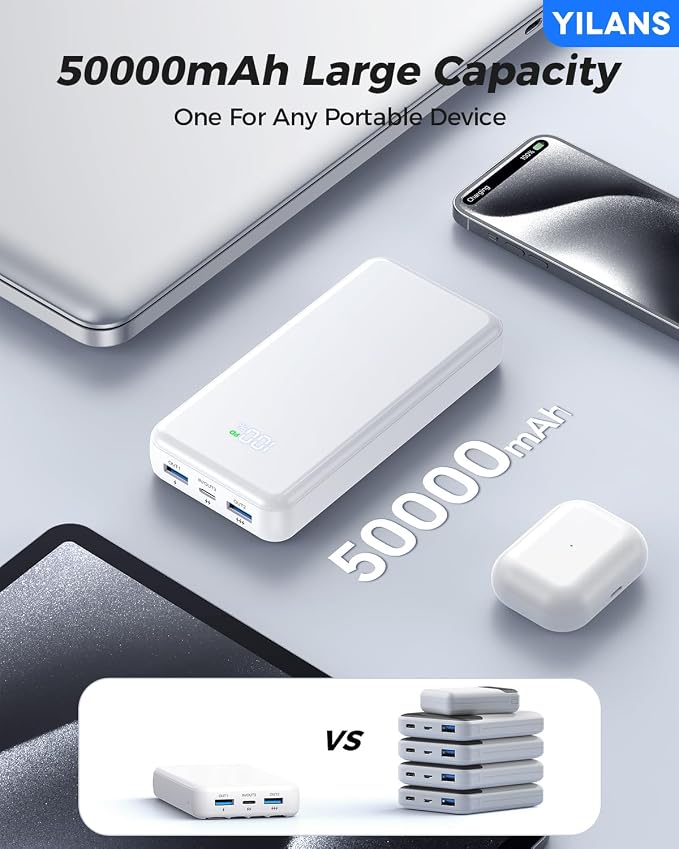YILANS Portable Charger 50000mAh, 22.5W Power Bank with Built-in 4 Cables | Charges 6 Devices, Fast Charging Travel Essential, External Battery Phone Pack for iPhone 17-12, for Samsung/Android/iPad - Image 5