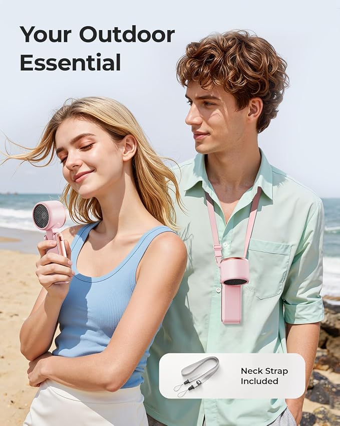 Portable Handheld Turbo Fan - 5 Gear High Speed 4000mAh Rechargeable Mini Personal Hand Fan Blow Cold Air, Battery Operated Travel Essentials, Beach Vacation, Gifts for Women, Men (Pink) - Image 3
