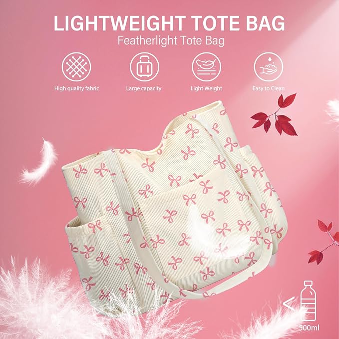Corduroy Tote Bag for Women,Large Capacity Cute Tote Bags With 6 Pockets,Crossbody Shoulder Handbag for Work Travel Gym - Image 8