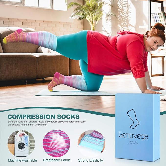 Genovega 3 Packs Wide Calf Compression Socks for Women Men Knee Hight S/M-4XL for Gifts - Image 3