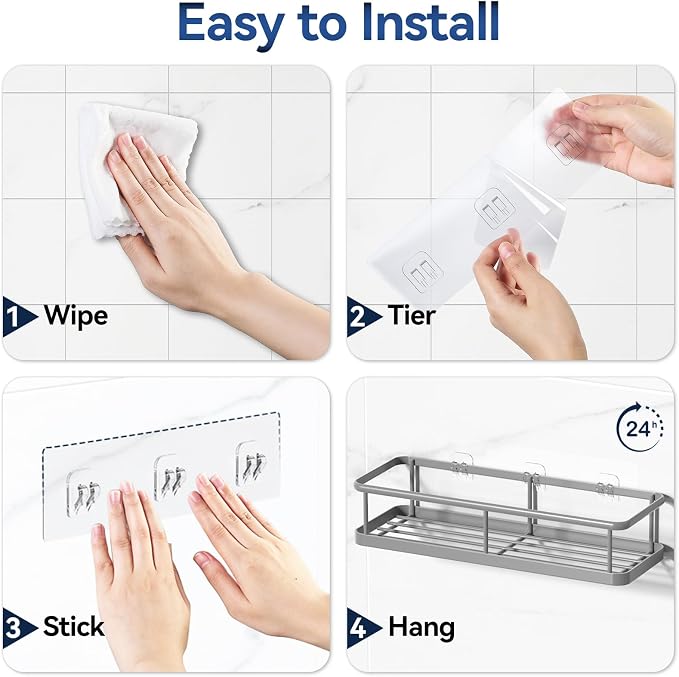 Shower Caddy Adhesive, Rustproof Shower Organizer with Soap Holder, Large Capacity Shower Shelves for Inside Shower, No Drilling Bathroom Organizers and Storage for Home Decor（3 Pack Grey） - Image 8