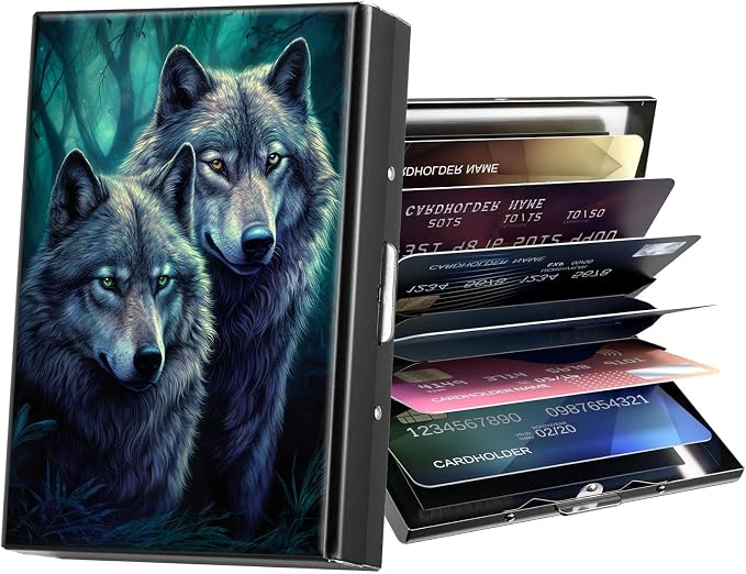 Metal Wallet,Credit Card Holder for Women Men,RFID Blocking Card Holder Wallet Mini Slim Aluminum Wallet ID Case Hard Card Case Business Card Holder Case,Wolf Forest by ACWDMKH