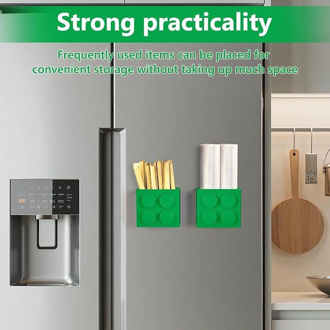 Magnetic Basket Organizer for Fridge - Lego-Style ABS Plastic Storage Box,No Drill Design for Kitchen Counter, Microwave & Whiteboard, Holds Up to 3.5 lbs (Green) - Image 9