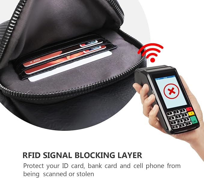 Anti-theft Chest Bags Women Small PU Leather Sling Fanny Pack | RFID Blocking,Safety Zipper,5 Card Slots,Adjustable Strap,Large Capacity,Multi Pockets,Faux Leather,Daypack,Bum Bags,Travel - Image 6