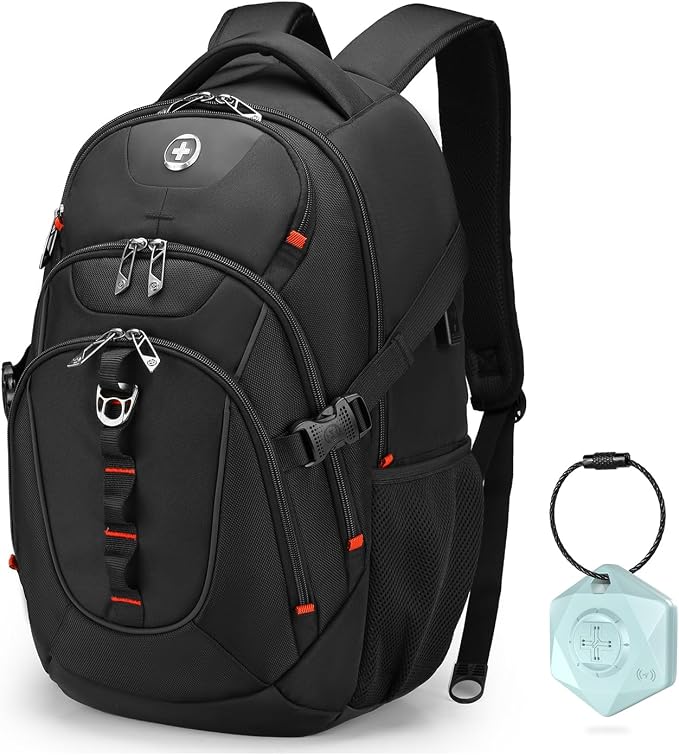 Swissdigital Design Travel Backpack for Men with Apple Find My, Laptop Backpack with USB Charging Port, RFID Protection, Add-A-Bag System - Travel Backpack for Men-Finder Color Random | SD803BT013-01 by SwissdigitalDesign