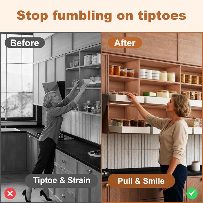 Fokyfok Pull out Cabinet Organizer Expandable,Upper Cabinet | No Drill,11"-18"W,10"-13"D,Adjustable Slide out Drawers for Pantry,Roll out Shelves Short,Framless Cabinets,Kitchen,White,1PC - Image 3