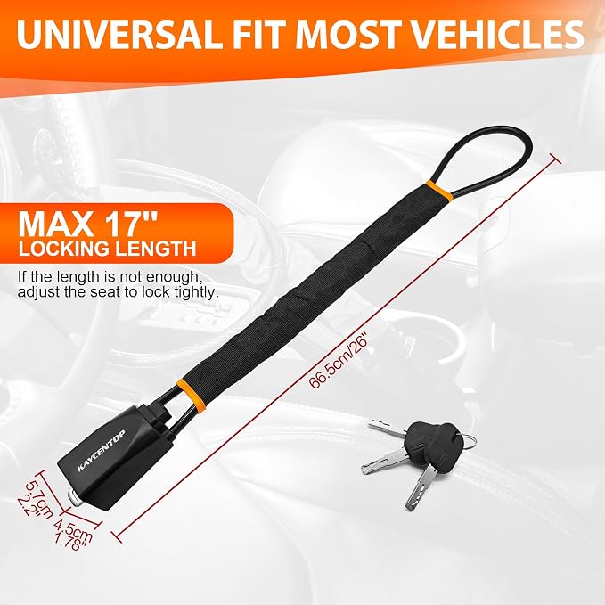 KAYCENTOP Car Steering Wheel Lock, Seat Belt Lock, Anti-Theft Device, Max 17 Inch Length, Small and Light-Weight, Multi-Functional, Fit Most Vehicle, SUV, Golf Cart Security (Black) - Image 2