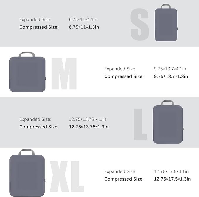 4 Set Compression Packing Cubes Travel - Travel Accessories Expandable Packing Organizers for Carry On - Essentials Luggage Bags - Dark Grey - Image 5