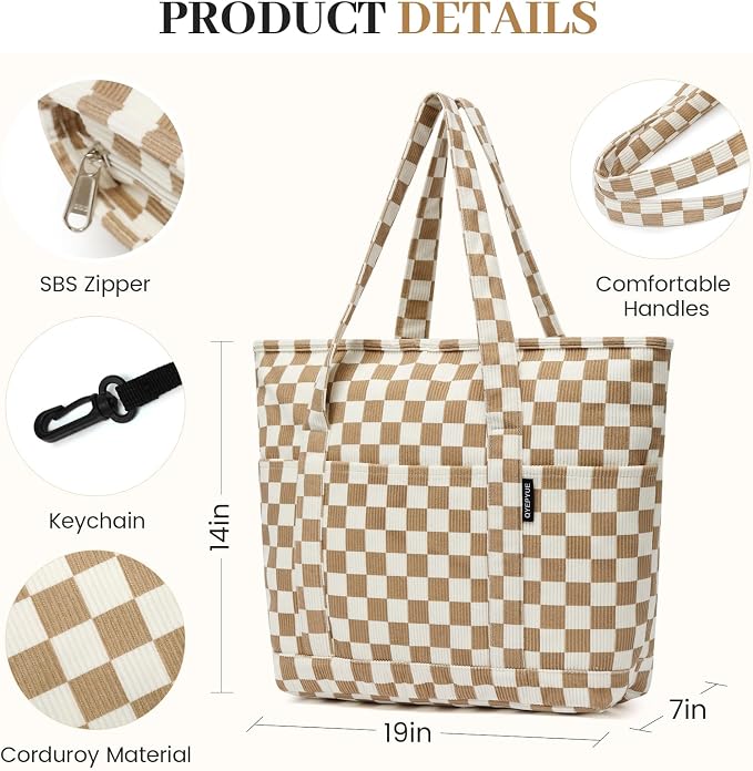 Large Canvas Tote Bag for Women, Beach Bag with Zipper, Utility Tote Bag with 3 Front Pockets, Weekender Pool Bag - Image 5